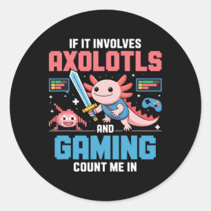 Pegatina Redonda Camiseta de jugador de Axolotl Kawaii para niños y