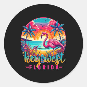Pegatina Redonda Camiseta de Key West Florida Flamingo Playa Tropic
