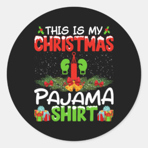 Pegatina Redonda Camiseta de Kickboxer Kickboxing Navidad Pijama Na