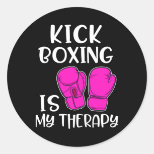 Pegatina Redonda Camiseta de Kickboxing Femenino Es Mi Terapia Dive