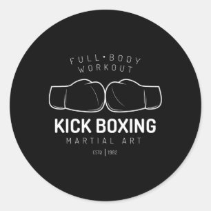 Pegatina Redonda Camiseta de kickboxing para entrenamiento de cuerp