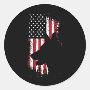 Pegatina Redonda Camiseta de la bandera americana del pastor alemán