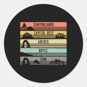 Pegatina Redonda Camiseta de los 5 grandes parques nacionales de Ut