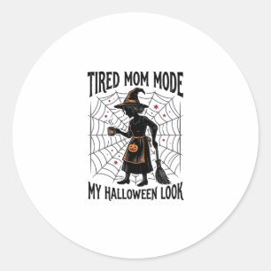 Pegatina Redonda Camiseta de Mamá de Halloween Disfraz Cansado Gráf