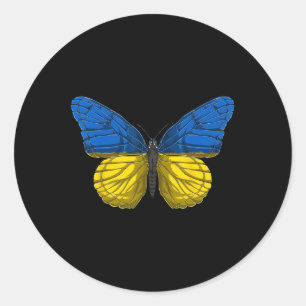 Pegatina Redonda Camiseta de mariposa de Ucrania Bandera ucraniana 