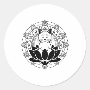 Pegatina Redonda Camiseta de Meditación de Mindfulness Flor de Loto