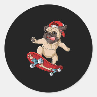 Pegatina Redonda Camiseta de monopatín Pug Perro Cachorro Divertido