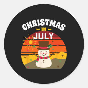 Pegatina Redonda Camiseta de Navidad en Julio Vacaciones de Verano