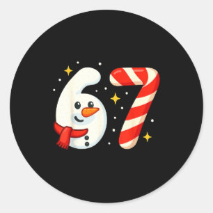 Pegatina Redonda Camiseta de Navidad Meme 6 7 67 Seis Siete Muñeco 