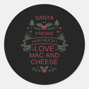 Pegatina Redonda Camiseta de Navidad para Santa Claus amante de Mac