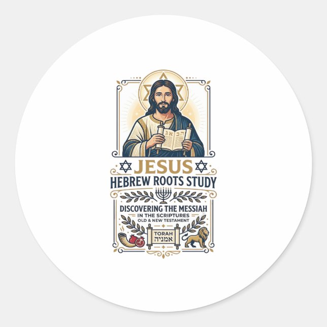 Pegatina Redonda Camiseta de nerd de idiomas bíblicos hebreos grieg (Anverso)