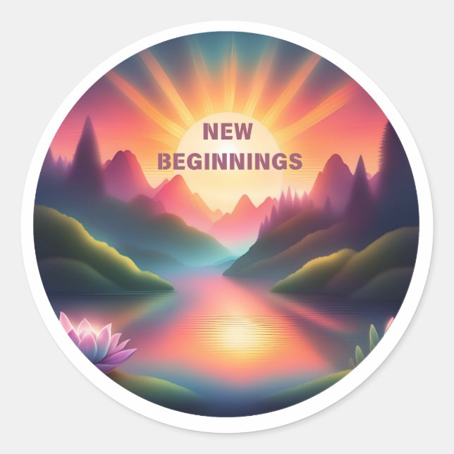 Pegatina Redonda Camiseta de New Beginnings (Anverso)