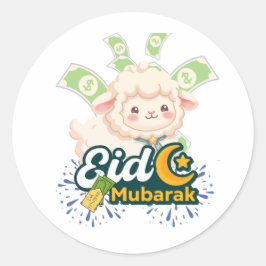 Pegatina Redonda Camiseta de niños oveja Eid Mubarak colorida linda