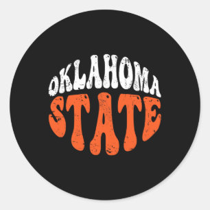 Pegatina Redonda Camiseta de Oklahoma State.retro Diseño angustiado