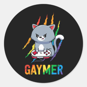 Pegatina Redonda Camiseta de orgullo de gato Lgbt Gaymer Arcoíris V