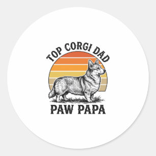 Pegatina Redonda Camiseta de Papá Corgi Atardecer Vintage Regalo de