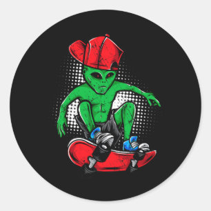 Pegatina Redonda Camiseta de patinador alienígena creyente de ovnis