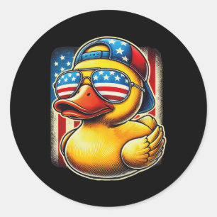 Pegatina Redonda Camiseta de pato de goma bandera de EE. UU. Regalo
