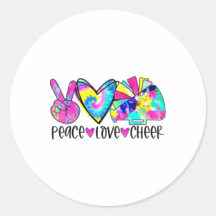 Pegatina Redonda Camiseta de Paz Amor Alegría Tie Dye Porristas Ani