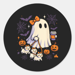 Pegatina Redonda Camiseta de perro fantasma Coquette Halloween perr