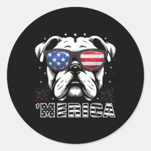 Pegatina Redonda Camiseta de perro patriótica Bulldog 4 de julio Me