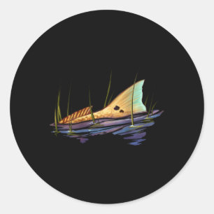 Pegatina Redonda Camiseta de Pescado de Cola de Redfish Red Drum