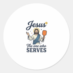 Pegatina Redonda Camiseta de pickleball de Jesús el que sirve