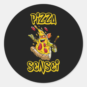 Pegatina Redonda Camiseta de Pizza Pizza Sensei Divertido Karate Am