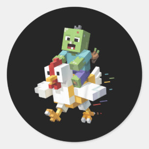 Pegatina Redonda Camiseta de pollo Jock para niños Pixel Art Gamer 