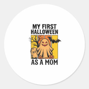 Pegatina Redonda Camiseta de primera mamá de Halloween Diseño de fa