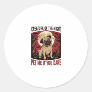 Pegatina Redonda Camiseta de Pug de Halloween con Cementerio Espelu
