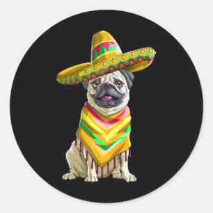 Pegatina Redonda Camiseta De Pug Del Cinco De Mayo Mujeres Hombres