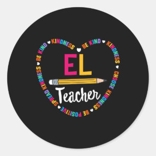 Pegatina Redonda Camiseta de Regreso a la Escuela Profesor de Inglé