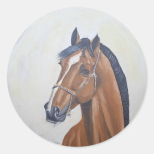 Pegatina Redonda Camiseta de retrato de caballo majestuoso