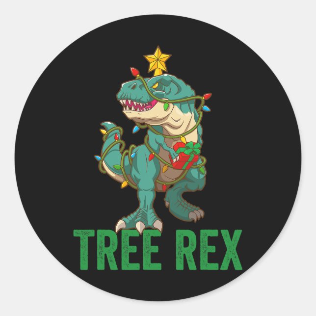 Pegatina Redonda Camiseta de rex árbol como divertida árbol de dino (Anverso)