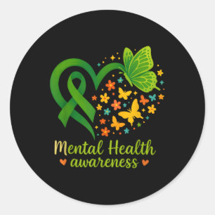 Pegatina Redonda Camiseta de Salud Mental, Cinta de Salud Mental Li
