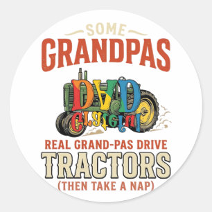 Pegatina Redonda Camiseta de siesta de granja vintage Tractor Abuel