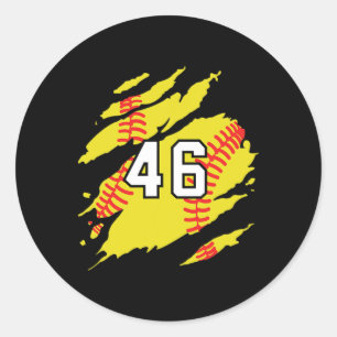 Pegatina Redonda Camiseta de Sóftbol Número #46 Fanático de Jugador