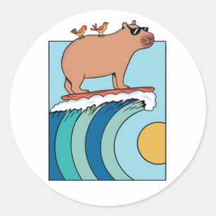 Pegatina Redonda Camiseta De Surf Capybara 539