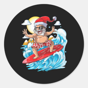 Pegatina Redonda Camiseta de surf hawaiano de Santa Navidad verano 
