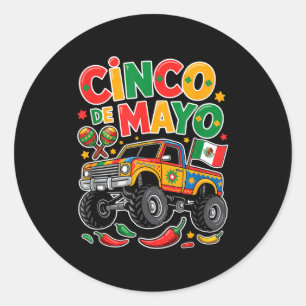 Pegatina Redonda Camiseta de taco de camión de niño pequeño cinco d