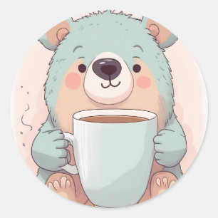 Pegatina Redonda Camiseta de taza Kawaii amante del café de oso lin