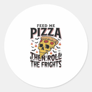 Pegatina Redonda Camiseta de terror de pizza grabado vintage noche