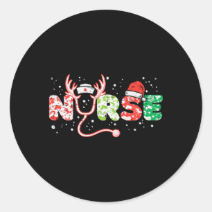 Pegatina Redonda Camiseta de trabajo de Navidad para enfermeras con