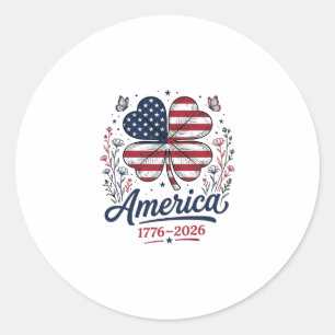 Pegatina Redonda Camiseta de Trébol Patriótico Vintage América 1776