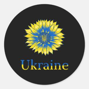Pegatina Redonda Camiseta de Ucrania Lindos Ucranianos Girasol Retr