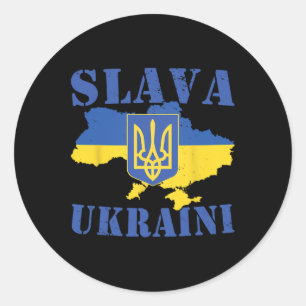Pegatina Redonda Camiseta de Ucrania Slava Ukraini Bandera ucranian