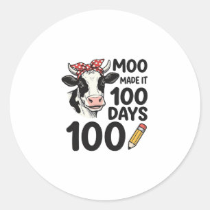 Pegatina Redonda Camiseta de vaca de 100 días Diseño de escuela de