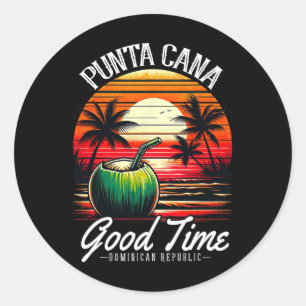 Pegatina Redonda Camiseta de vacaciones familiares en Punta Cana Re