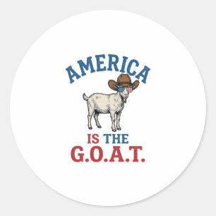 Pegatina Redonda Camiseta de vaquero de cabra patriótica América es